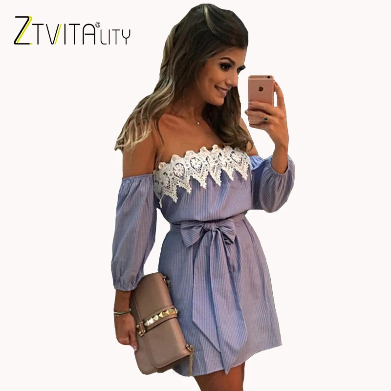 ZTVitality женское платье 2018 Новое поступление Полосатое модное с поясом кружевное
