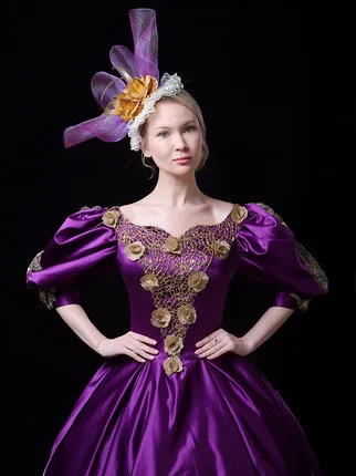 100% настоящий фиолетовый пузырь золотая вышивка средневековое платье Ренессанс