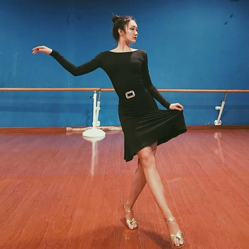 Женское платье с открытой спиной черное для латиноамериканских танцев бальных