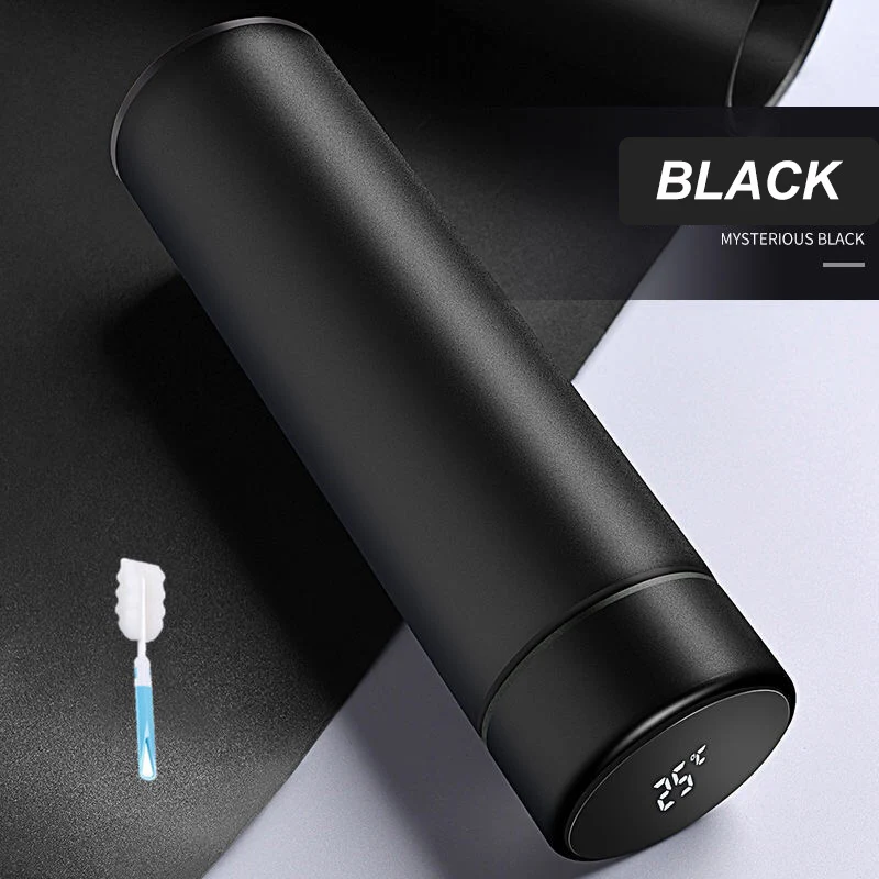 Black with Cup Brush Дропшиппинг 304 нержавеющая сталь Интеллектуальная термоизоляционная вакуумная колба термос кофейная чашка дисплей температуры на заказ - Color: Black with Cup Brush