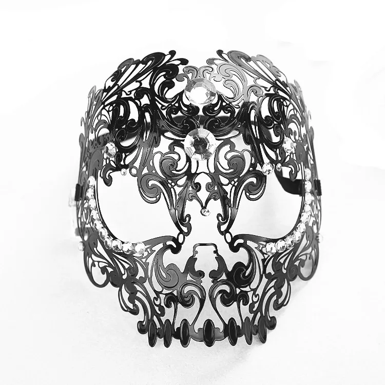 Skull Halloween Horror Laser Cut Metal Mask Party Masquerade Venetian Costume Ball mask With Clear Rhinestone | Тематическая одежда