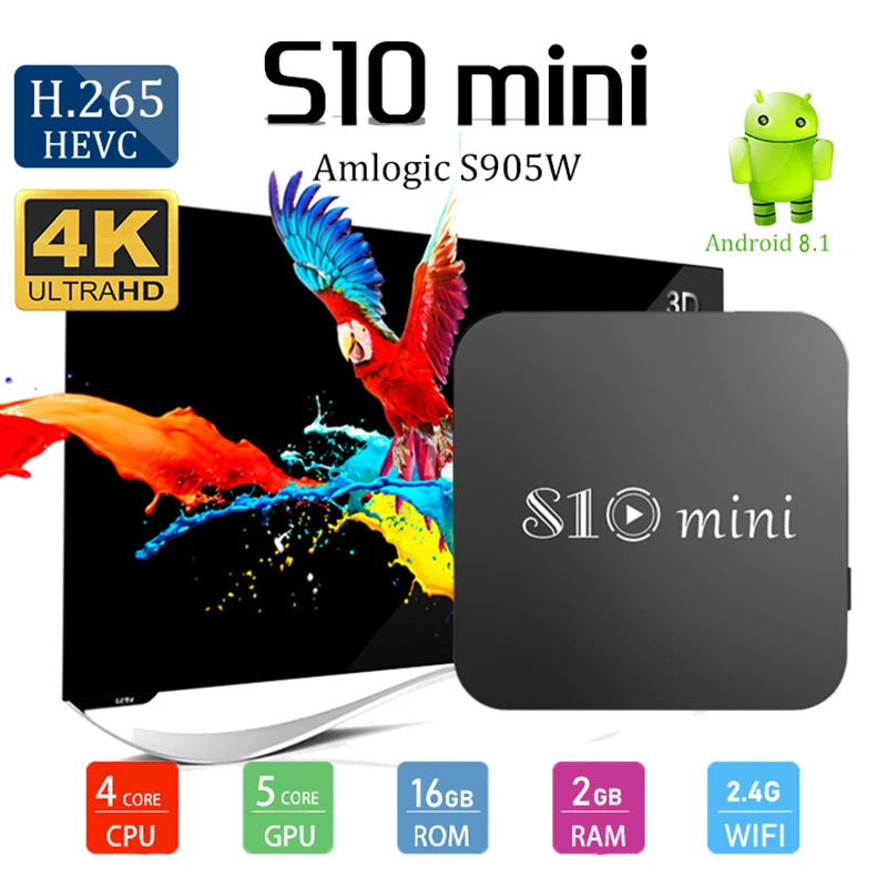 S10 мини ТВ приставка Android 8,1 Смарт ТВ приставка 2 Гб 16 Гб Amlogic S905W Четырехъядерный 4K ТВ приставка 2,4G wifi медиаплеер PK X96 мини