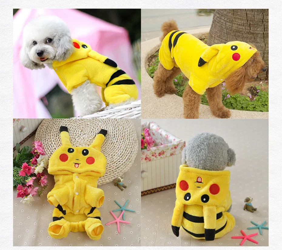Одежда для собак Pokemon go, милая Одежда для питомцев Пикачу, Коралловая бархатная собака, Зимняя Теплая Одежда для питомцев, популярная одежда для собак