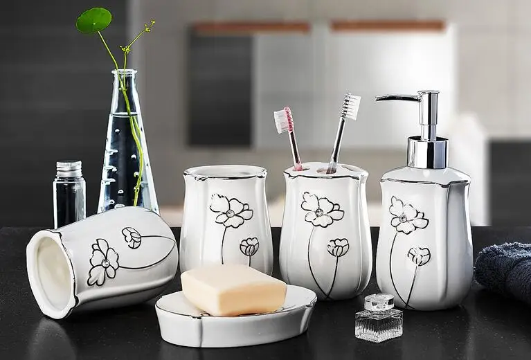 5 шт. простой бытовой керамический набор для ванной комнаты серии украшения дома