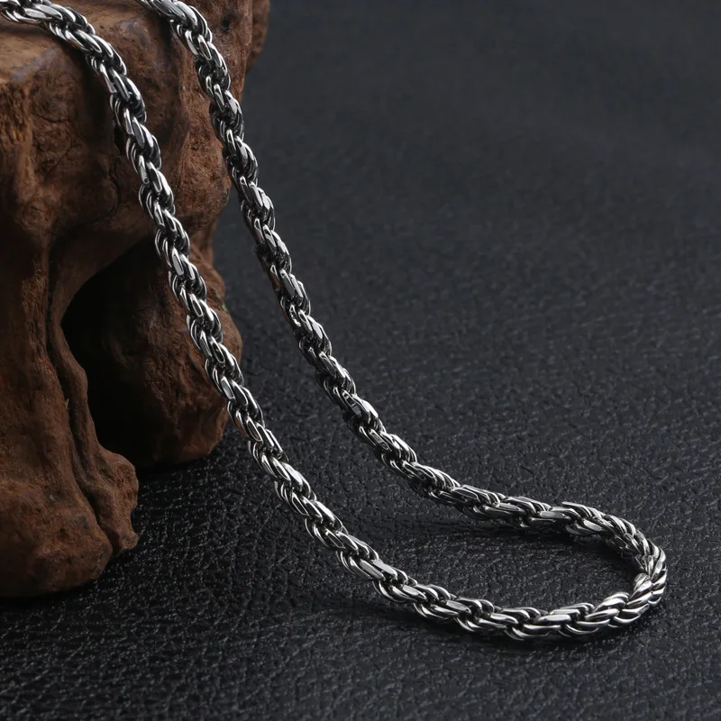 Wholesale S925 Sterling Silver Trend Retro Thai Silver Jewelry Six-word Mantra Rope Men Necklace