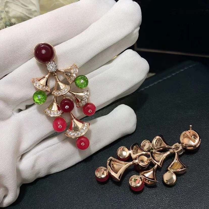 Bousle d'oreille femme фианиты витые болтающиеся серьги Красный Камень Роскошный бренд вечерние ювелирные изделия для женщин