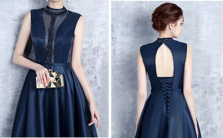 Vestido de madrinha de casamento longo высокая шея кружевная обувь с украшением в виде кристаллов трапециевидной формы военно-морской флот голубое платье для подружки невесты красивое Свадебный вечерний для жениха