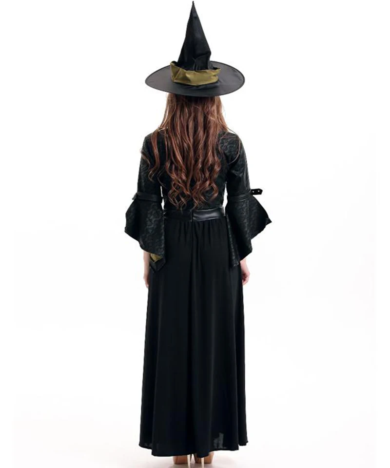 

Fascinating New Halloween Witch Costume Adult Black Corset Vest and Fancy Dress Sorceress Cosplay Dress with Hat Outfits A416512