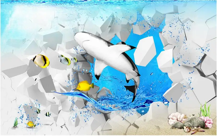 Пользовательские 3D фрески мультфильм Дельфин papel де parede ресторан отеля бар