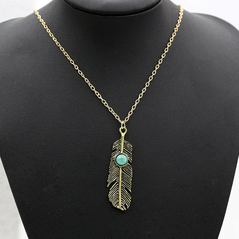 

12pcs High quality fine feather stone female antique silver old gold long necklace Water wave sweater chain 24cm 4.3*1.2mm