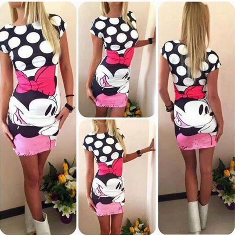 Saslax пикантные мультфильм Bodycon Для женщин платья 2018 Летняя мода Костюмы халат Мики