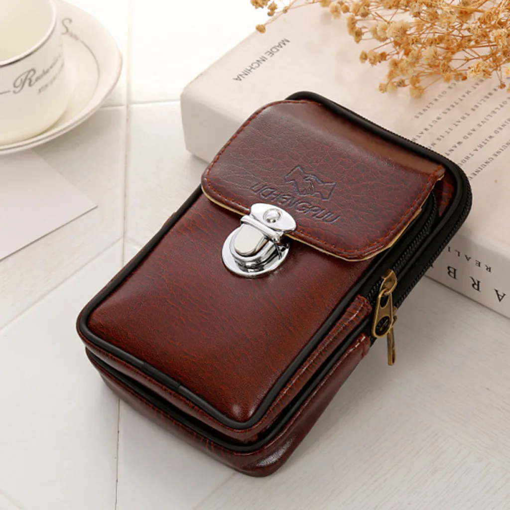 

Simple Retro Men Waist Bag Versatile Casual Double-deck Cellphone Waist Packs Bags For Men Famous Brand Bag sacoche homme