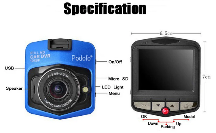 Podofo A1 Мини Автомобильный видеорегистратор Камера Dashcam Full HD 1080P видео регистратор рекордер g-сенсор ночного видения видеорегистратор