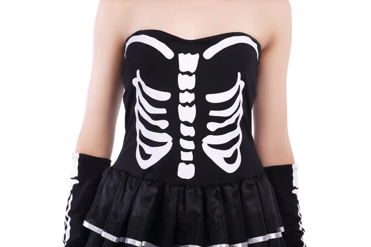 Женский соблазнительный костюм-скелет костюм зомби нарядное черное платье мисс