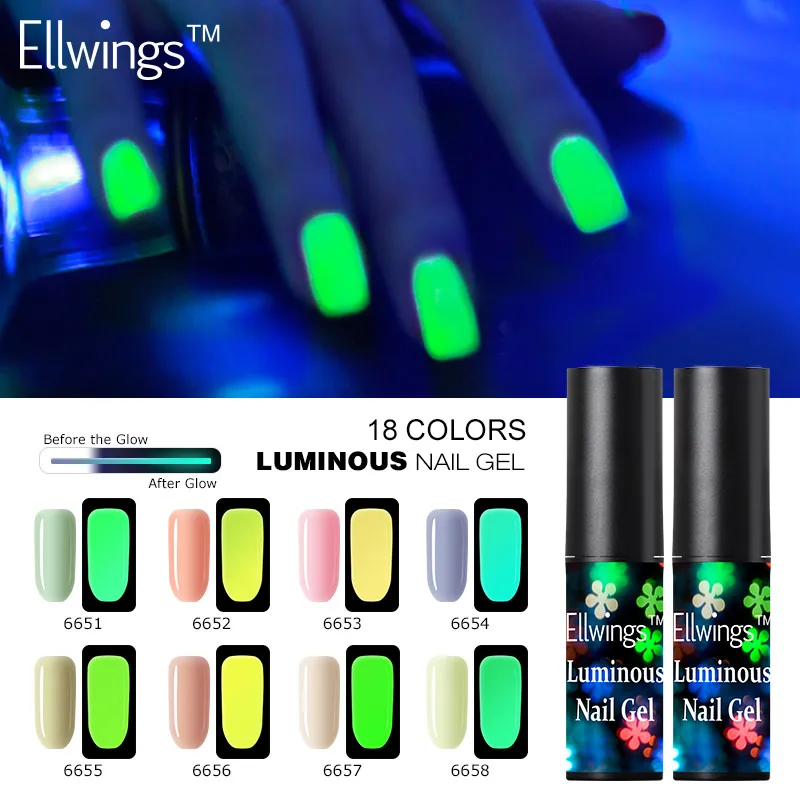 Ellwings флуоресцентный лак неоновый светится в темноте светильник гель для ногтей 8