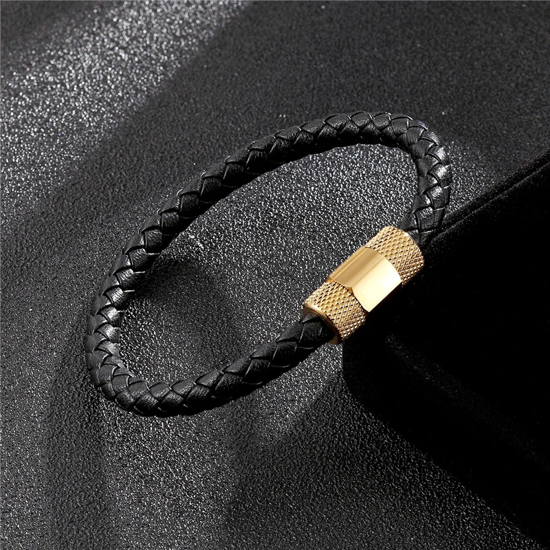 Janeyacy Hot Stainless Steel Bracelet Fashion Black Ladies Leather Manual Magnetic Buckle Mens Puleseras | Украшения и аксессуары