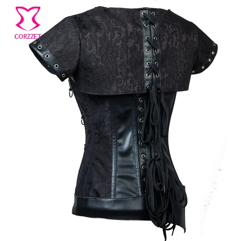 Черный корсет для талии из парчовой и кожи | Женская одежда