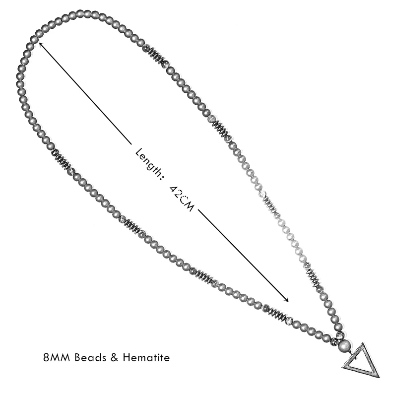 Длинное ожерелье с тигровым камнем 8 мм бусины из черного гематита треугольная