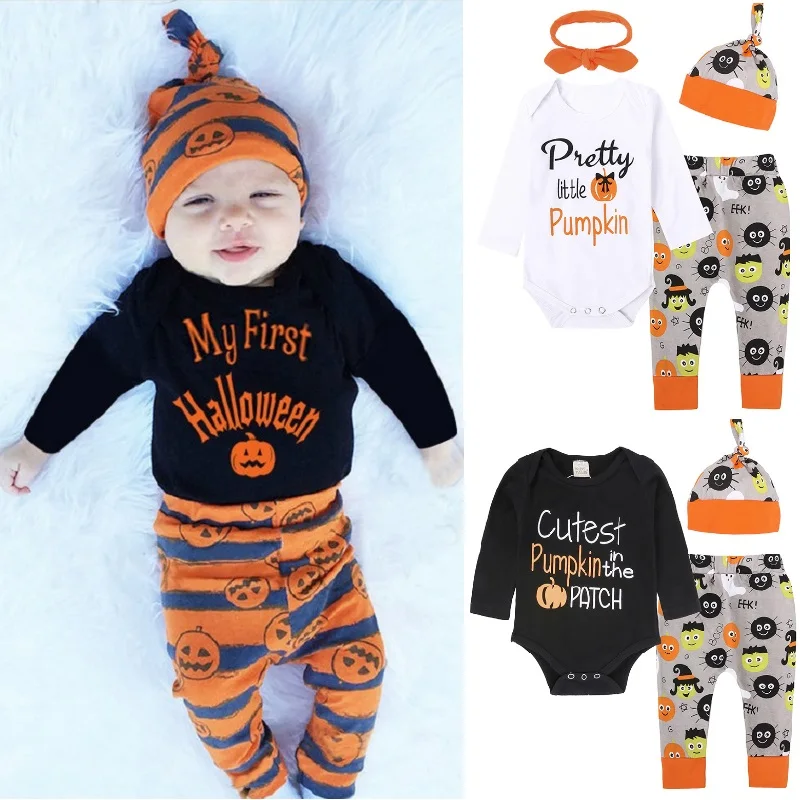 My First Halloween Newborn Clothes Suits Baby Boy Jumpsuit Infant Bodysuit Trouser Hat Pumpkin Costumes Outfits Girls Dress Tops | Детская