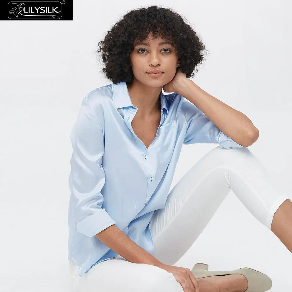 Рубашка LilySilk шелковая хлопковая с одним карманом умным дизайном новинка для