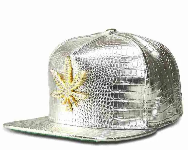 Silver Новые модные мужские хип-хоп Бейсбольные Кепки из искусственной кожи, Повседневные шапки унисекс, Золотая/Серебристая/красная/черная бейсболка уличная стильная - Цвет: Silver
