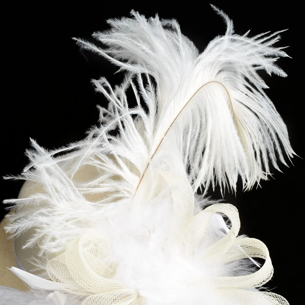 New Solid Cream Feather Mini Top Hat Organza Mesh Hair Clip Fascinator Wedding Bridal Party Brides Accessories for women |