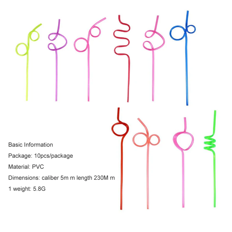 

Christmas Party Supplies 10 Pcs Milk Tea Shops Colorful Drinking Straw Crazy Curly Loop Baby Children Kids Wedding Birthday