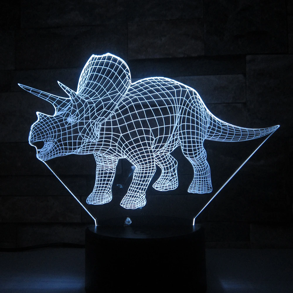 Triceratops динозавр Иллюзия 3d лампа 7 цветов Изменение дистанционного сенсорного led 3D