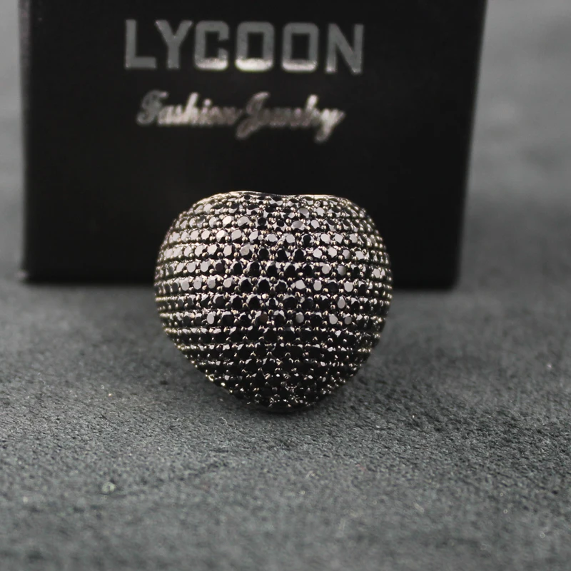 LYCOON новое модное кольцо в форме сердца роскошное блестящее черное CZ с кубическим