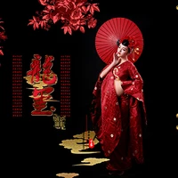 long xi red chinese style personality photography costume for pregnant mummy thematic costume hanfu