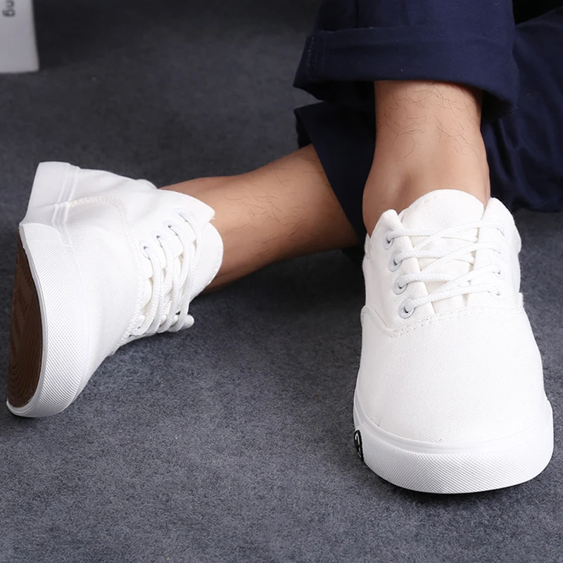 Новинка Мужская парусиновая обувь на плоской подошве Дышащие белые и черные