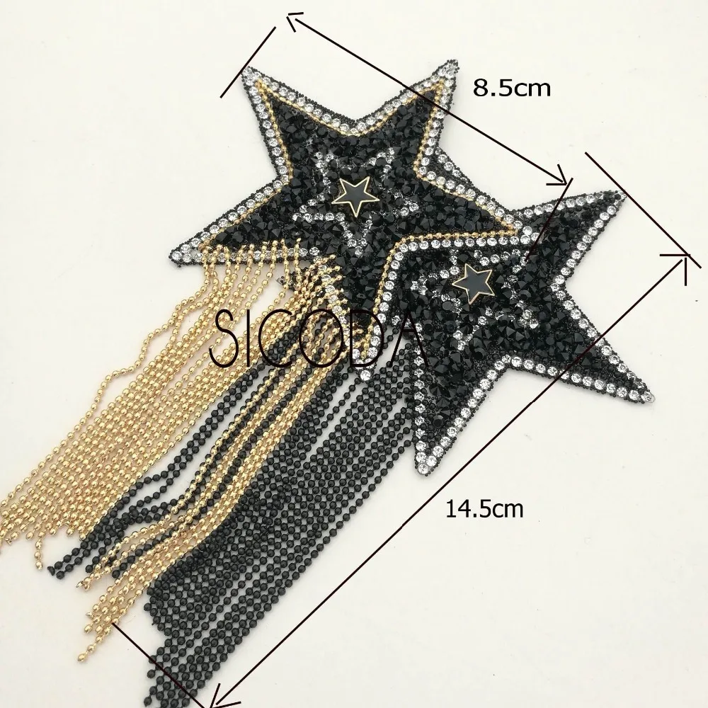 SICODA 6 шт. 8,5 см star hot fix патч с цепями diy Швейные Железо на аппликация со стразами diy звезда кисточкой брошь