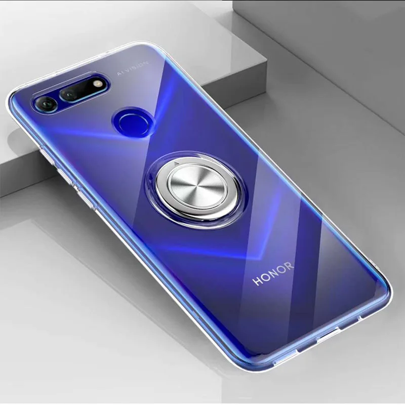 Huawei Honor View 20 чехол, роскошная Прозрачная мягкая силиконовая защита из ТПУ, магнитное кольцо для Honor V20 PCT-AL10 Coque Capa