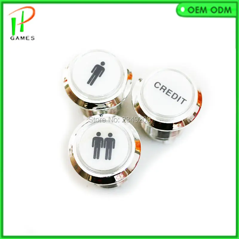 Нажимная кнопка с хромированной светодиодной подсветкой 15 шт./компл. 12 В 33 мм