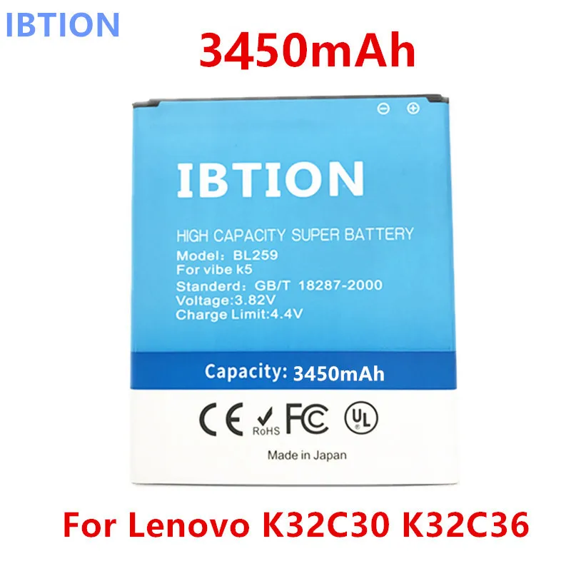 Ibtion 3450 мА/ч BL259 для lenovo vibe k5 plus K32C30 K32C36 батареи сотового телефона|battery for samsung|battery