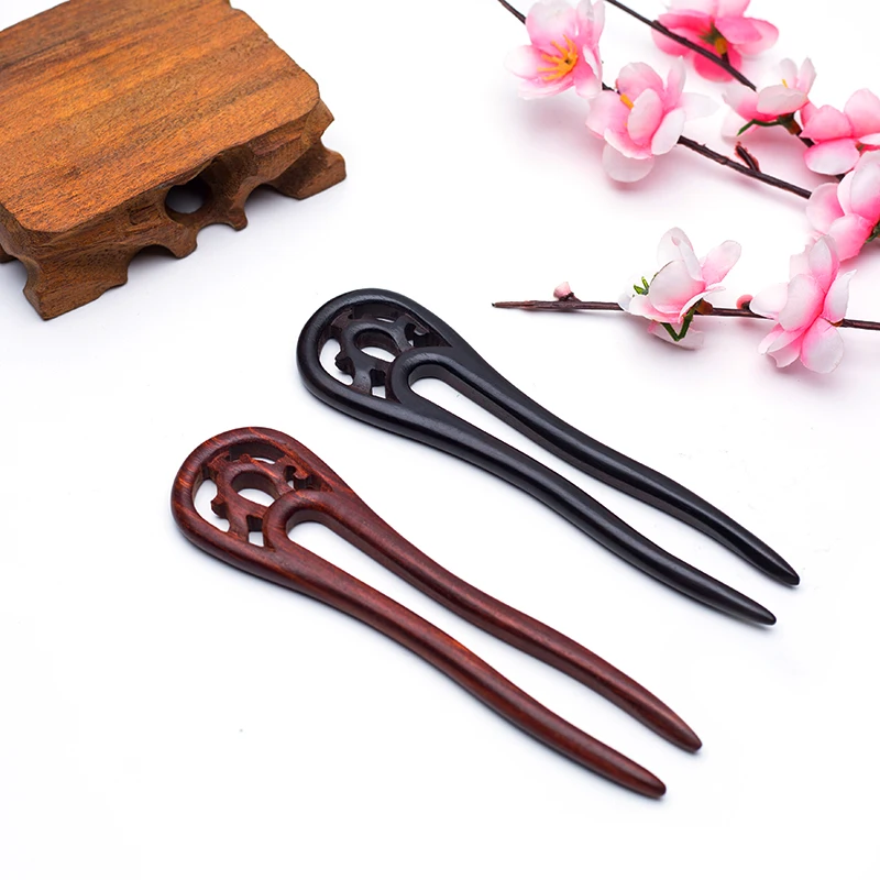 Vintage handmade sandalwood hair sticks for women Classis red black color Chinese style hairpin Wedding hair accessories 2019