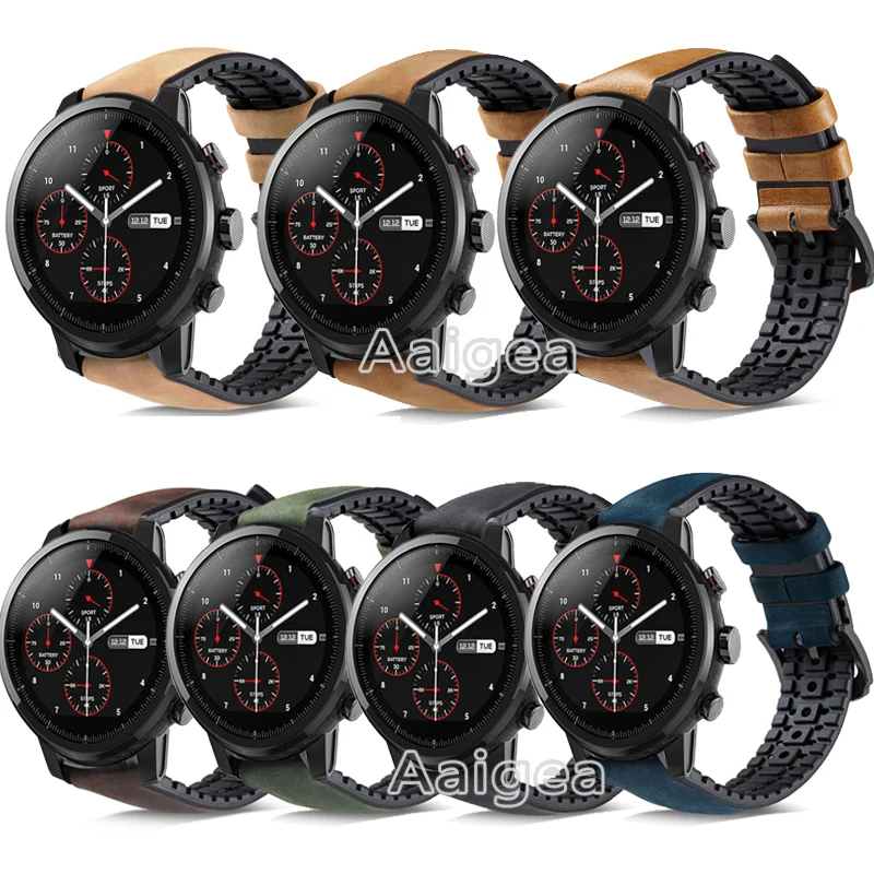 22 мм кожаный силиконовый ремешок для часов, ремешок для Xiaomi Huami Amazfit Strato, спортивные часы 2, сменный мужской Т-образный ремешок, браслет для мужчин