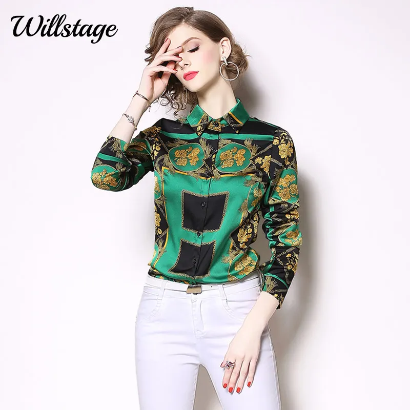 Зеленые рубашки Willstage женская блузка с цветочным принтом элегантные офисные