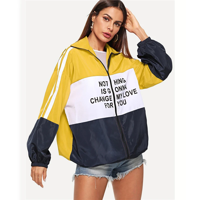 Dotfashion, много цветов, спортивная куртка на молнии, цветная, с буквенным принтом,, осенняя одежда, верхняя одежда, Женские повседневные топы и куртки