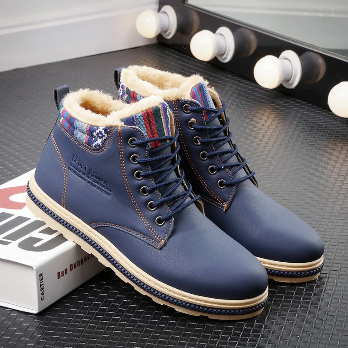 Men's Winter High-top Warm Fashion Casual Cotton Shoes Lace Up Martin Comfortable Anti-slip Light Ankle Boot Size:39-44 | Обувь