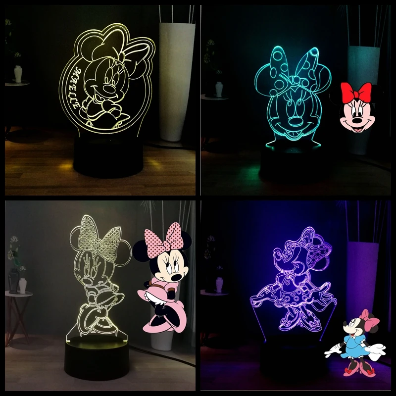 USB разноцветный акриловый 3d светильник с иллюзией головы Минни RGB светодиодный