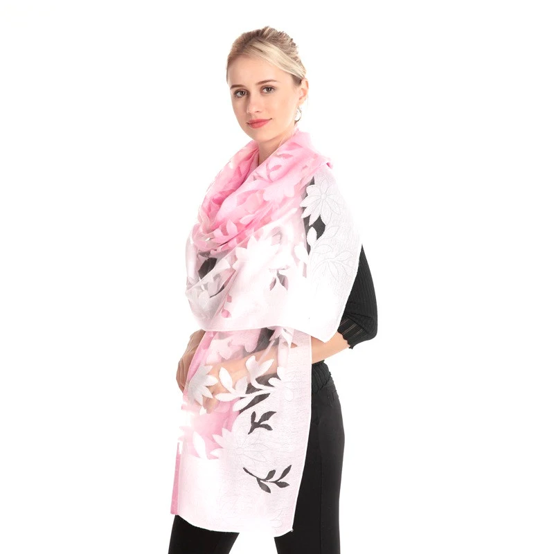 Женский кружевной шарф из органзы с цветочной вышивкой |