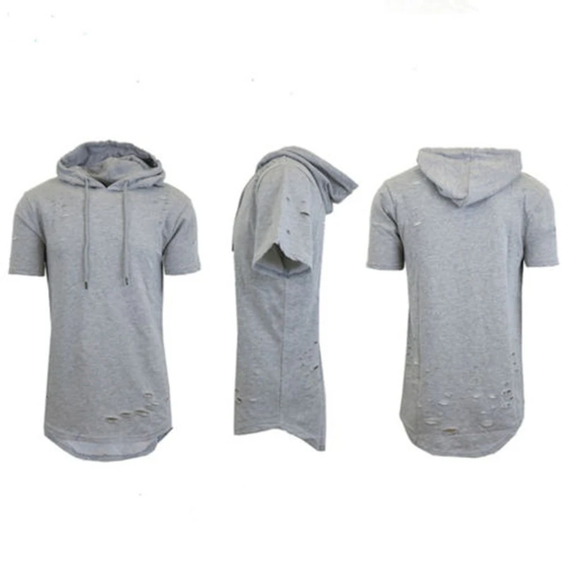 2018 Casual Men's Slim Fit O Neck Hooded Short Sleeve Muscle Hole Tee Shirts Solid T-shirt Tops T-Shirt | Женская одежда