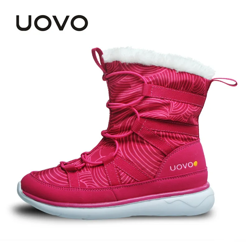 Rose Red UOVO/зимние ботинки для девочек; детские ботинки в круглую полоску; ботинки с искусственным мехом для девочек; детские ботинки на молнии и шнуровке; вес под светильник - Цвет: Rose Red