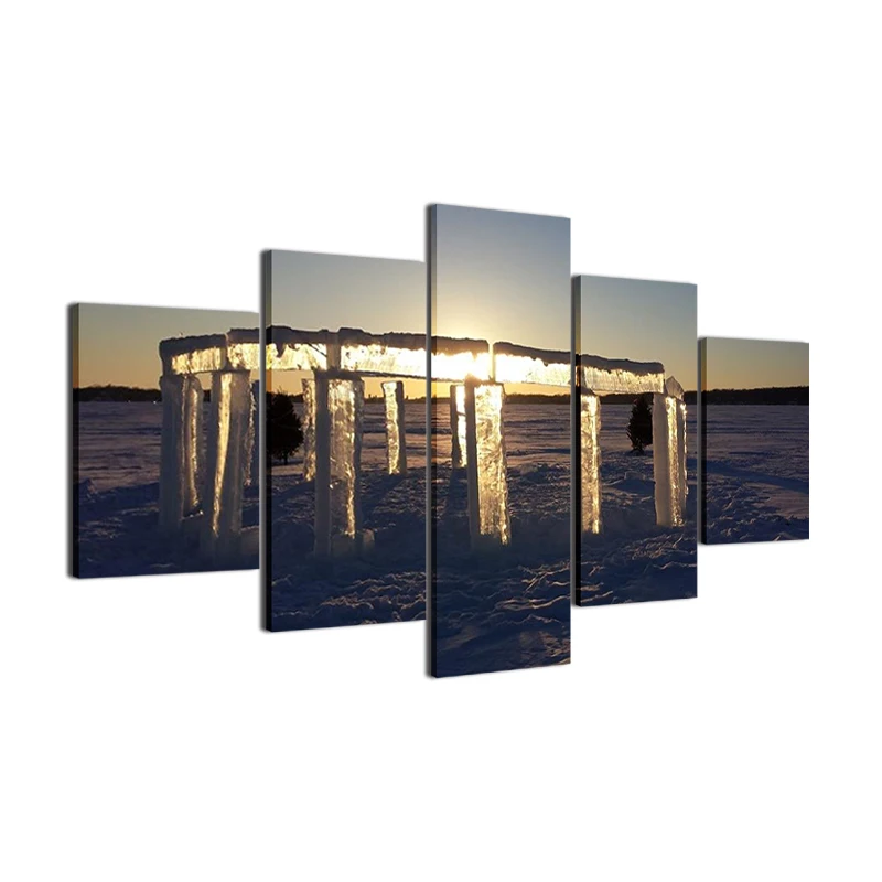 

Home Decoration For Living Room Art Framework 5 Panel Ice Sunrise Landscape Painting Printed On Canvas Wall Modular Picture
