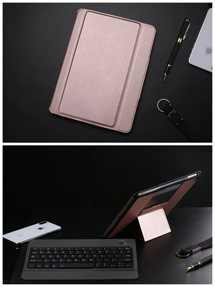 Чехол для iPad 6th 9,7 дюймов, съемная клавиатура с подсветкой, держатель для карандашей, кожаный чехол для iPad, чехол для клавиатуры A1893 A1954 - Цвет: Rose Gold