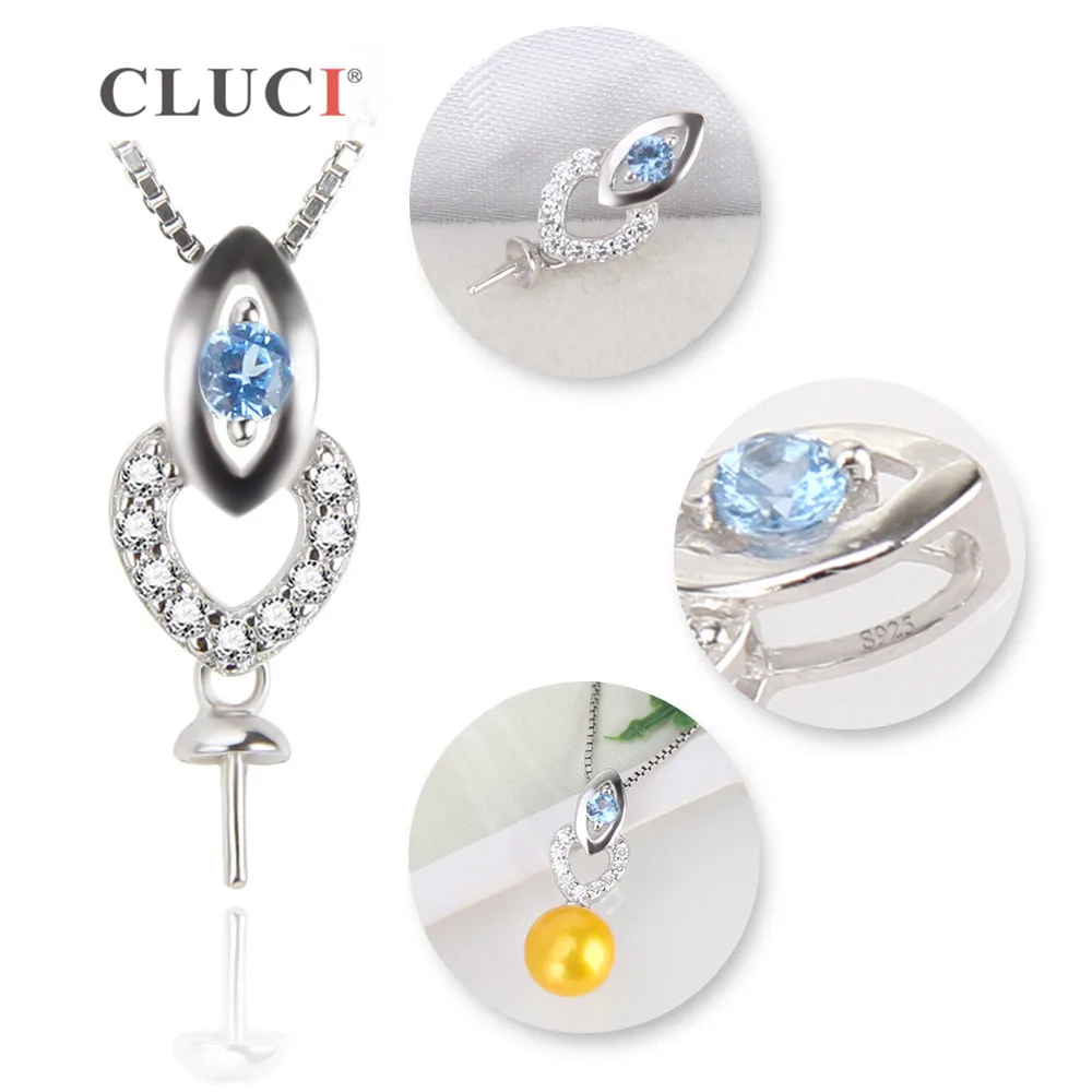 CLUCI новый 925 пробы серебряный кулон в форме сердца синий CZ жемчужный ожерелье