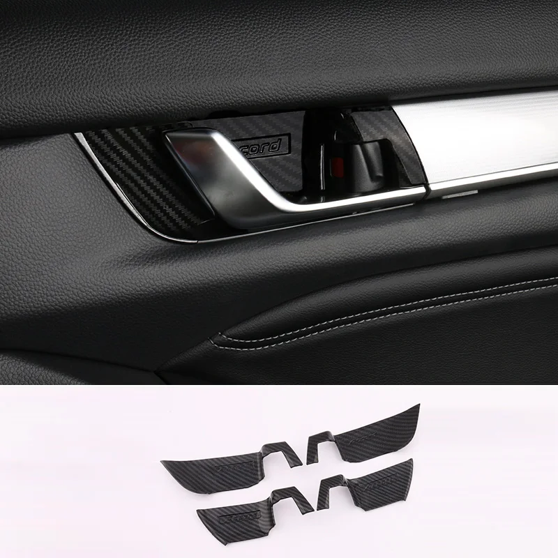 ABS Хромированная Автомобильная Стайлинг внутренняя дверная ручка крышка чаши отделка наклейки Интерьер Литье для Honda Accord 10th аксессуары - Название цвета: Carbon fiber