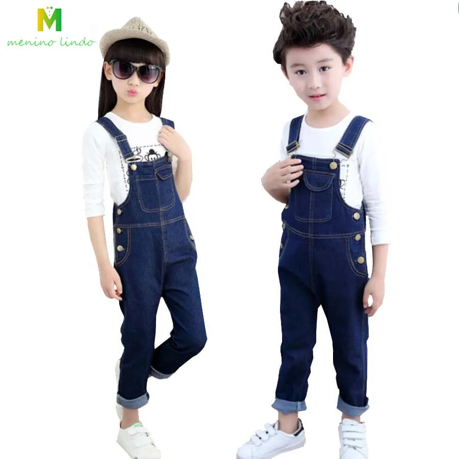 

Kids jeans 2-5T boys spring cotton jeans children long trousers girls suspenders boys denim Bib pants child outwear clearnace