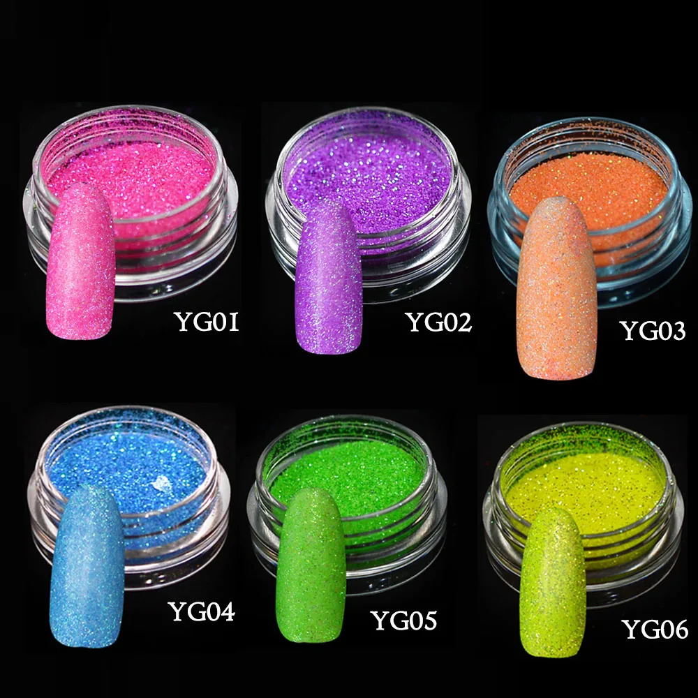 1 коробка флуоресцентные Блестки для ногтей цветной порошок Пыль блестящие